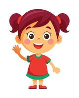 Cute little girl cartoon waving hand on white background vector