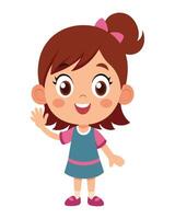 Cute little girl cartoon waving hand on white background vector