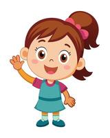 Cute little girl cartoon waving hand on white background vector
