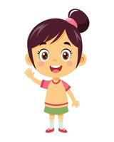 Cute little girl cartoon waving hand on white background vector
