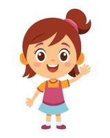 Cute little girl cartoon waving hand on white background vector