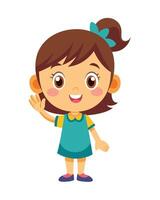 Cute little girl cartoon waving hand on white background vector