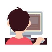 Remote Working Set Boy working form back view vector