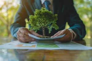 Businessman planning to clean environment for future eco friendly generated by AI photo