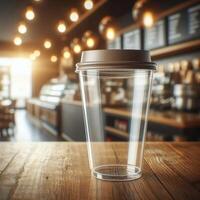 Vibrant Takeaway Cup in Various Colors with a Blurred Coffee Shop Background for Mockup and Branding Use photo