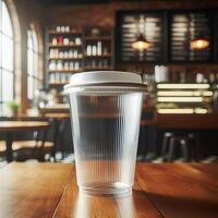 Vibrant Takeaway Cup in Various Colors with a Blurred Coffee Shop Background for Mockup and Branding Use photo