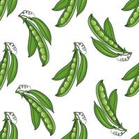 Seamless pattern with green pea pods. Cartoon style illustration. vector