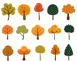 Collection of simple trees of different shapes and colors. Cartoon style illustration. vector