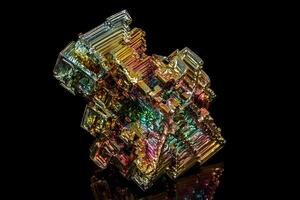 Macro of the stone bismuth mineral on a black background photo