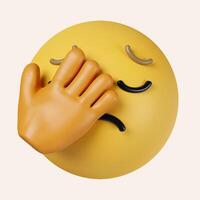 3d face palm emoticon. Sad emoticon with facepalm gesture. Shaking my head. icon isolated on gray background. 3d rendering illustration. Clipping path. photo