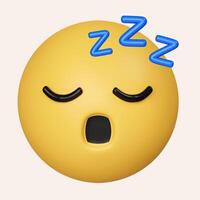 3d Sleeping emoji. Snoring emoticon, Zzz yellow face with closed eyes. icon isolated on gray background. 3d rendering illustration. Clipping path. photo