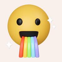 3d emoji happy smile with rainbow puke. icon isolated on gray background. 3d rendering illustration. Clipping path. photo