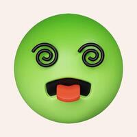 3d Nauseated face emoji with green face. sickly face green with concerned eyes and puffed holding back vomit. icon isolated on gray background. 3d rendering illustration. Clipping path. photo