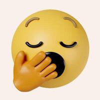 3d Yawning face emoji. emoticon with eyes closed and mouth wide open covered by a hand. icon isolated on gray background. 3d rendering illustration. Clipping path. photo