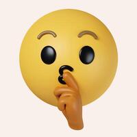 3d Emoji making silence hand gesture. icon isolated on gray background. 3d rendering illustration. Clipping path. photo