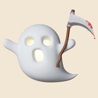 3d ghost sickle holding a knife icon. Traditional element of decor for Halloween. icon isolated on gray background. 3d rendering illustration. Clipping path. photo