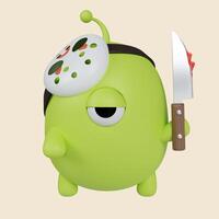 3d Halloween green monster holding a knife icon. Traditional element of decor for Halloween. icon isolated on gray background. 3d rendering illustration. Clipping path. photo