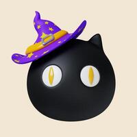 3d Halloween Head of black cat icon. Traditional element of decor for Halloween. icon isolated on gray background. 3d rendering illustration. Clipping path. photo