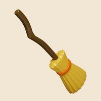 3d Halloween broom icon. Traditional element of decor for Halloween. icon isolated on gray background. 3d rendering illustration. Clipping path. photo