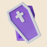 3d Halloween coffin icon. Traditional element of decor for Halloween. icon isolated on gray background. 3d rendering illustration. Clipping path. photo