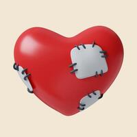 3d Halloween wounded heart icon. Traditional element of decor for Halloween. icon isolated on gray background. 3d rendering illustration. Clipping path. photo