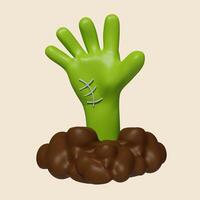 3d Halloween zombie hand icon. Traditional element of decor for Halloween. icon isolated on gray background. 3d rendering illustration. Clipping path. photo