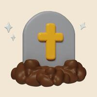 3d Halloween grave marker icon. Traditional element of decor for Halloween. icon isolated on gray background. 3d rendering illustration. Clipping path. photo