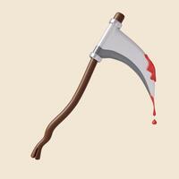 3d Halloween sickle blood icon. Traditional element of decor for Halloween. icon isolated on gray background. 3d rendering illustration. Clipping path. photo