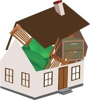 House exploding with furniture coming out of it vector