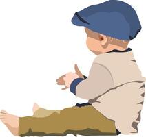 Caucasian child sitting on the ground- vector