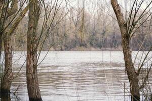 The river in spring time is in the background photo