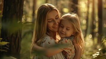 Portrait woman with her child, nature background photo
