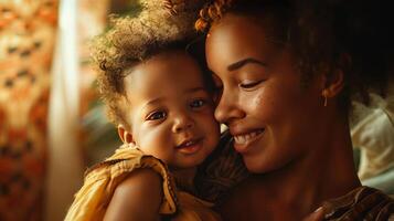 Portrait woman with her child, nature background photo