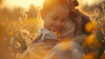 Portrait woman with her child, nature background photo