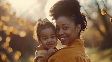 Portrait woman with her child, nature background photo