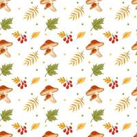 autumn mushrooms and berries seamless pattern vector