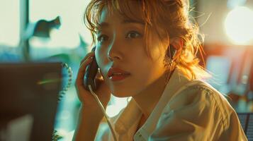 A woman having a telephone conversation photo