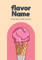 Illustration of delicious strawberry ice cream in waffle cone in advertising design vector