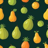 A vibrant pattern featuring various tropical fruits with stylized shapes on a light green background. Perfect for fresh, lively design projects vector