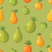 A vibrant pattern featuring various tropical fruits with stylized shapes on a light green background. Perfect for fresh, lively design projects vector