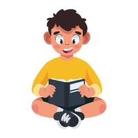 reader boy sitting with textbook vector