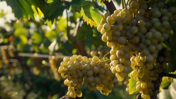Valley of vineyards, close-ups of bunches of grapes, autumn landscape photo