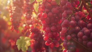 Valley of vineyards, close-ups of bunches of grapes, autumn landscape photo