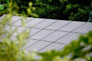House roof with photovoltaic modules. photo