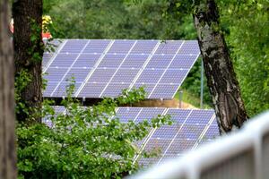 House roof with photovoltaic modules. photo