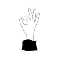Okay hand gesture icon isolated on white background. Line hand drawn black and white illustration vector
