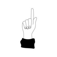 Pointing finger hand gesture icon isolated on white background. Line hand drawn black and white illustration vector