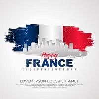 France day greeting card with grunge and splash effect on flag as a symbol of independence vector