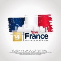 France day greeting card with grunge and splash effect on flag as a symbol of independence vector
