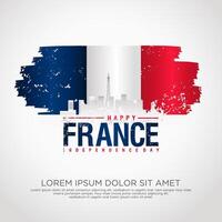 France day greeting card with grunge and splash effect on flag as a symbol of independence vector